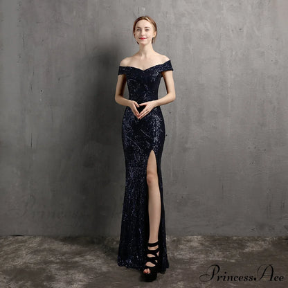 Olivia Formal Stylish Glitter Dress NAVY / XS