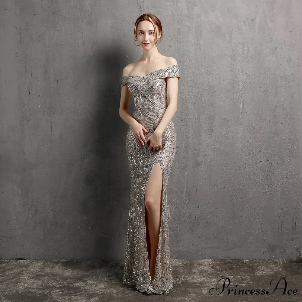 Olivia Formal Stylish Glitter Dress SLVER / XS