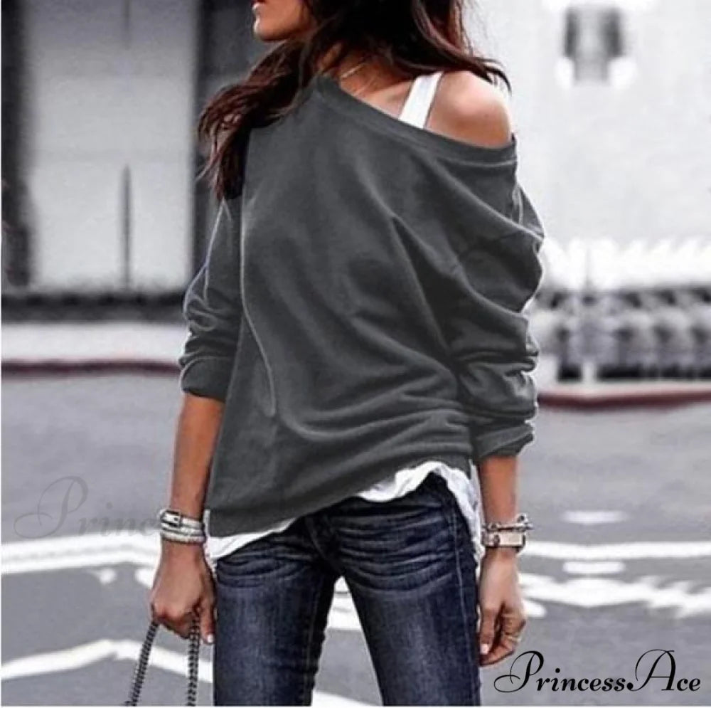 One Arm Shoulder Women’s Soft Long Top Gray / S