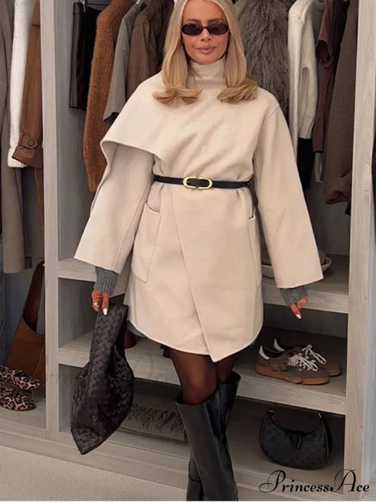 One Buckle Woolen Asymmetrical Coat coats-241228