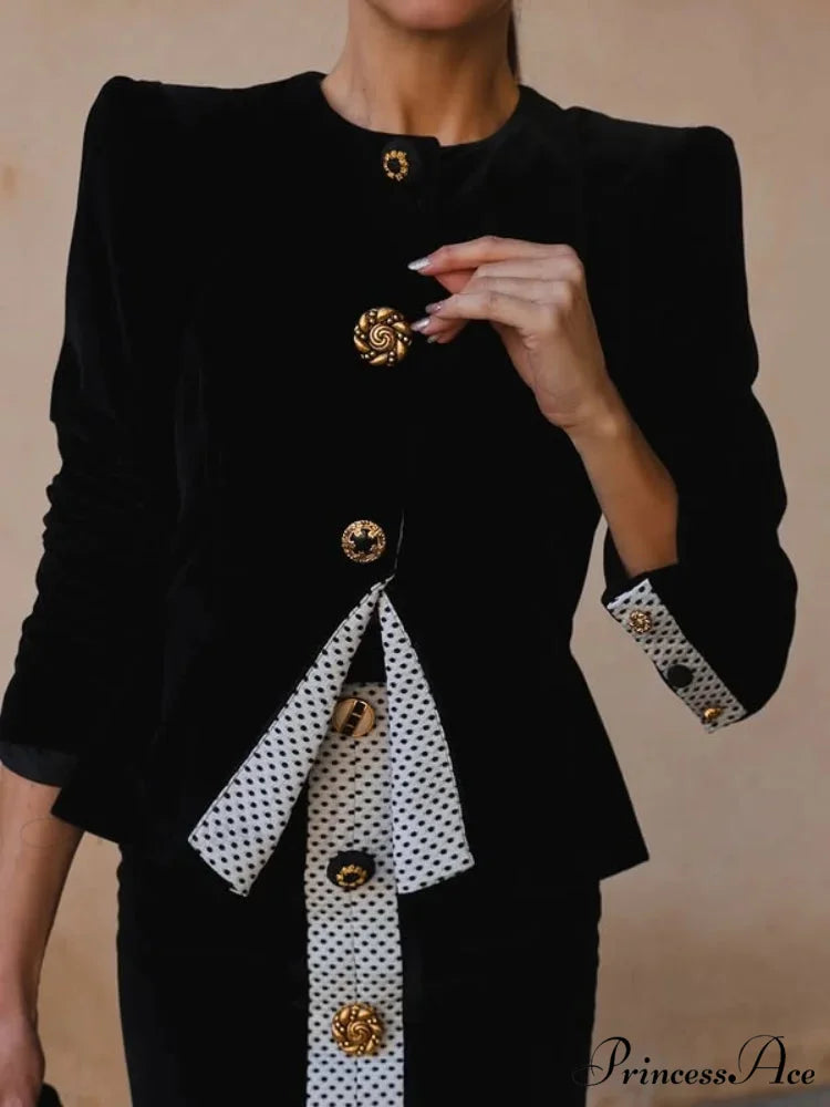 One Button Knee-Length Skirt Workplace Two Piece Ensemble officetwopieceset-250223