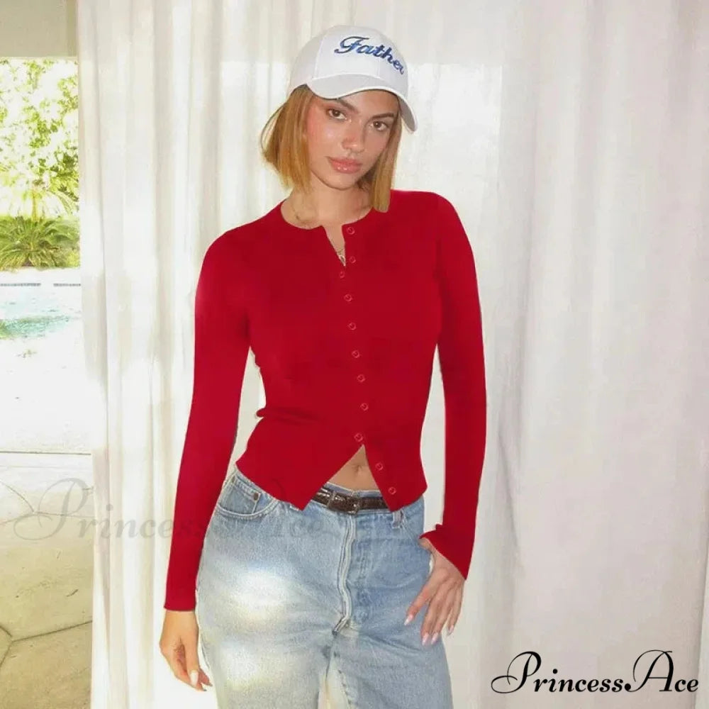 One Button Round Neck Full Sleeve Cropped Knit Cardigan cardiagn-250126