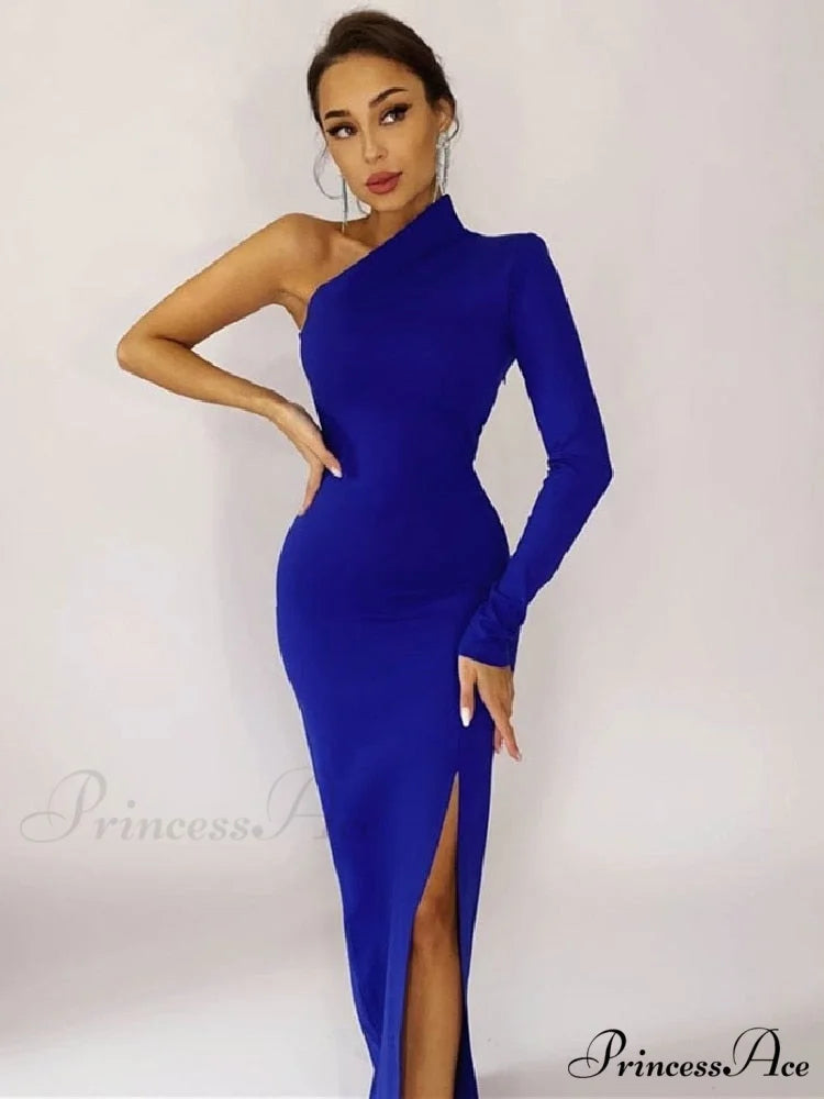 One Full-Length Warm-Season Women’s Elegant Gown Shoulder - Black Blue / XS