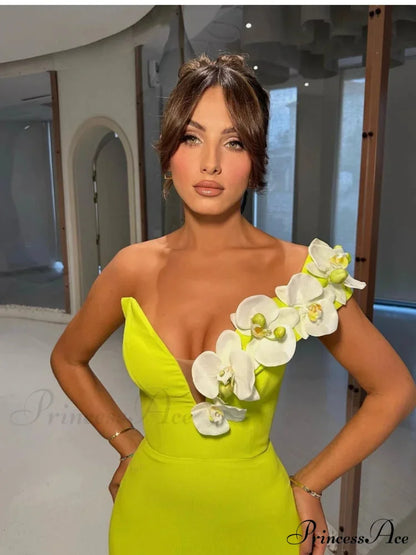 One Shoulder Floral Green Bandage Party Dress
