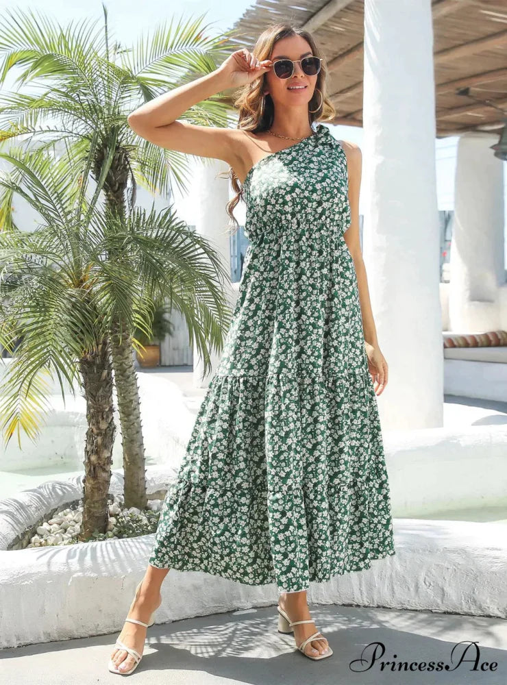 One-Shoulder Flowered Ruffled for Gown Holidays S / BLUE