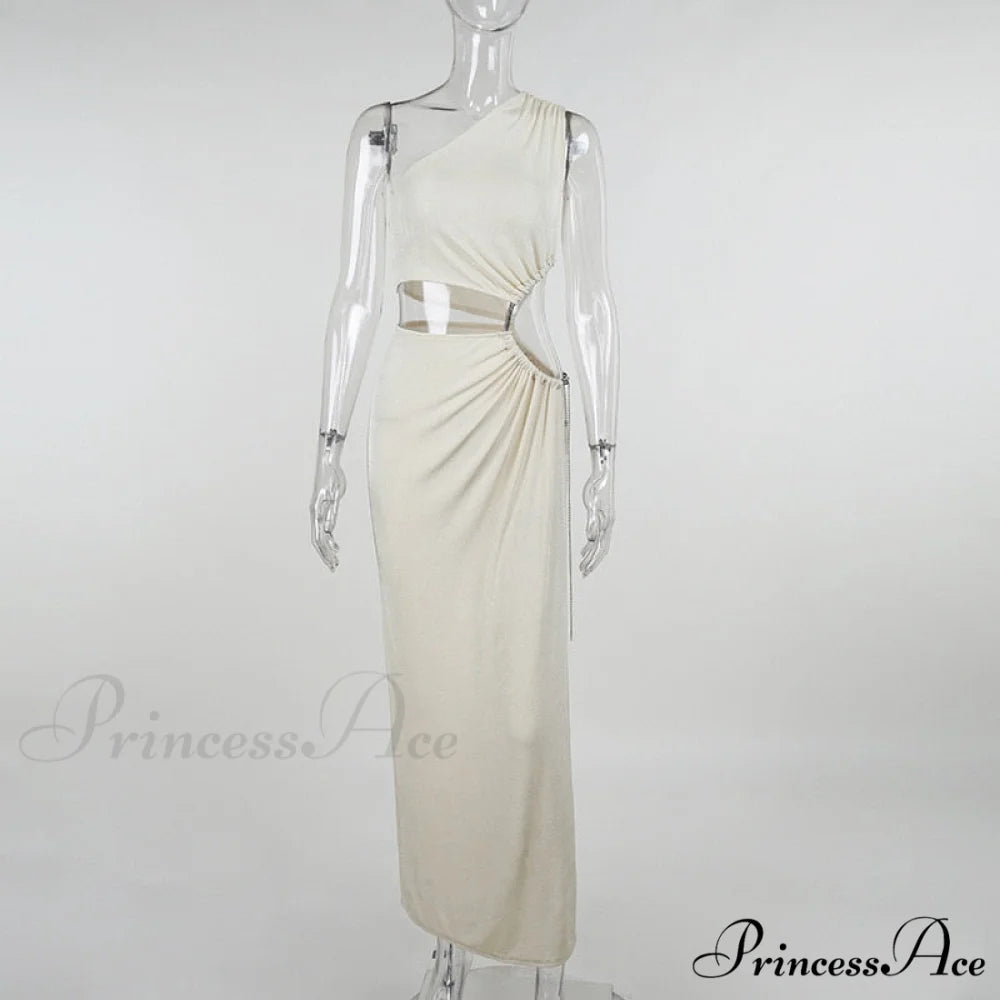 One Shoulder High Split Graceful O-Ring Long Maxi Dress