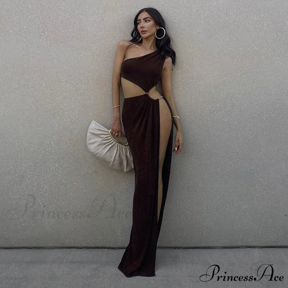 One Shoulder High Split Graceful O-Ring Long Maxi Dress