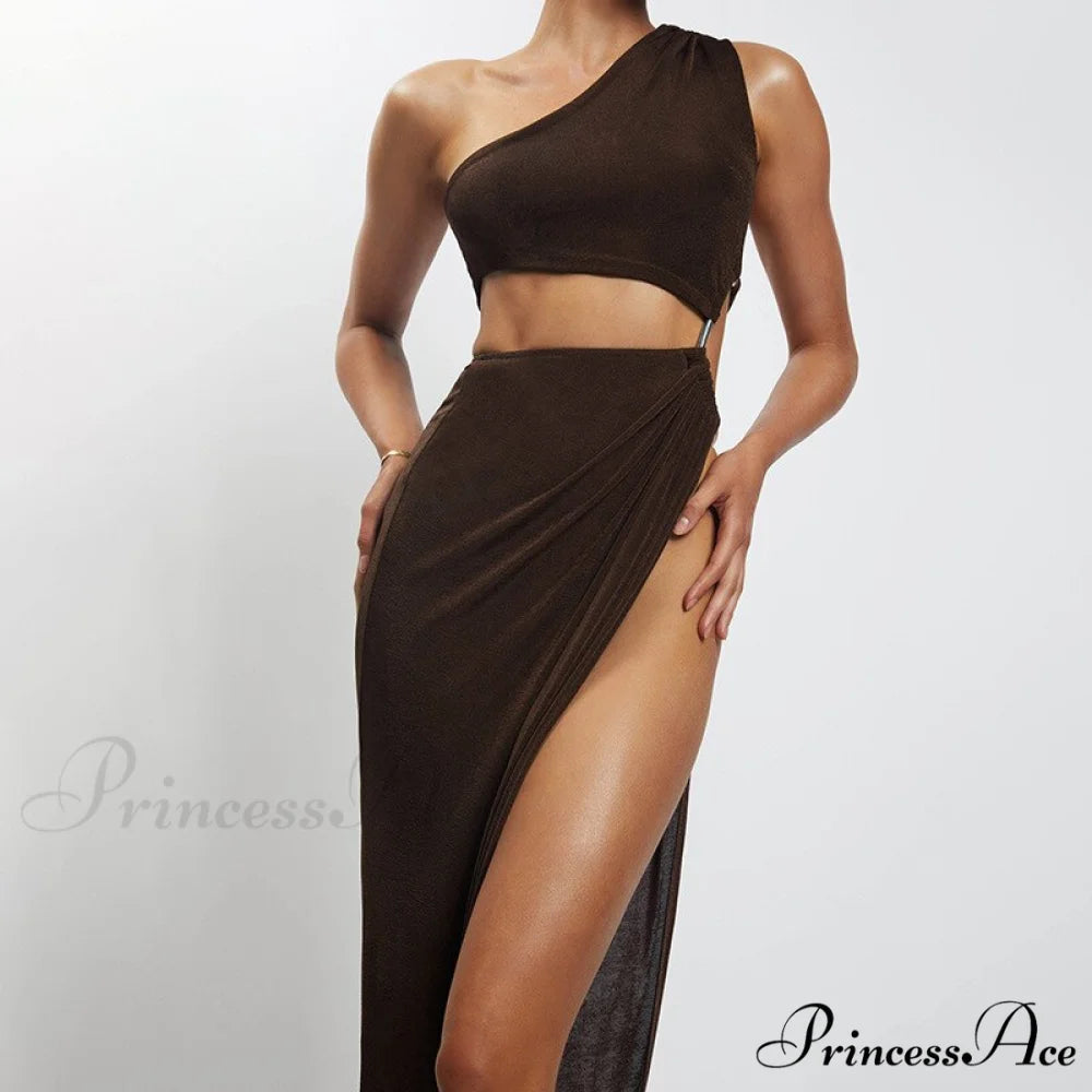 One Shoulder High Split Graceful O-Ring Long Maxi Dress