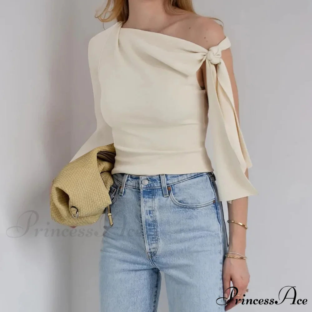 One Shoulder Long Charming Sleeve Tie Up Top