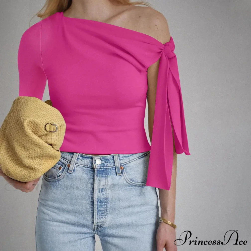 One Shoulder Long Charming Sleeve Tie Up Top