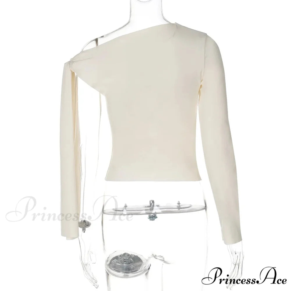 One Shoulder Long Charming Sleeve Tie Up Top