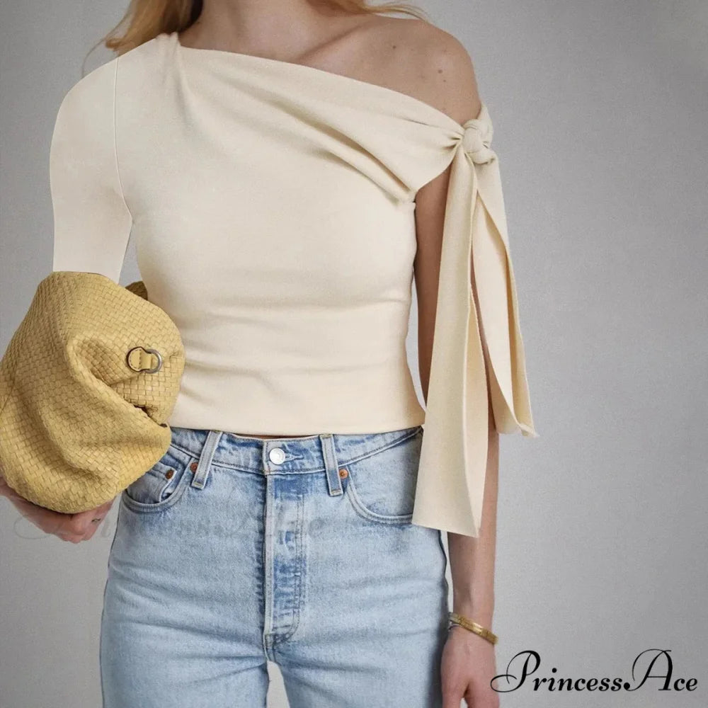 One Shoulder Long Charming Sleeve Tie Up Top