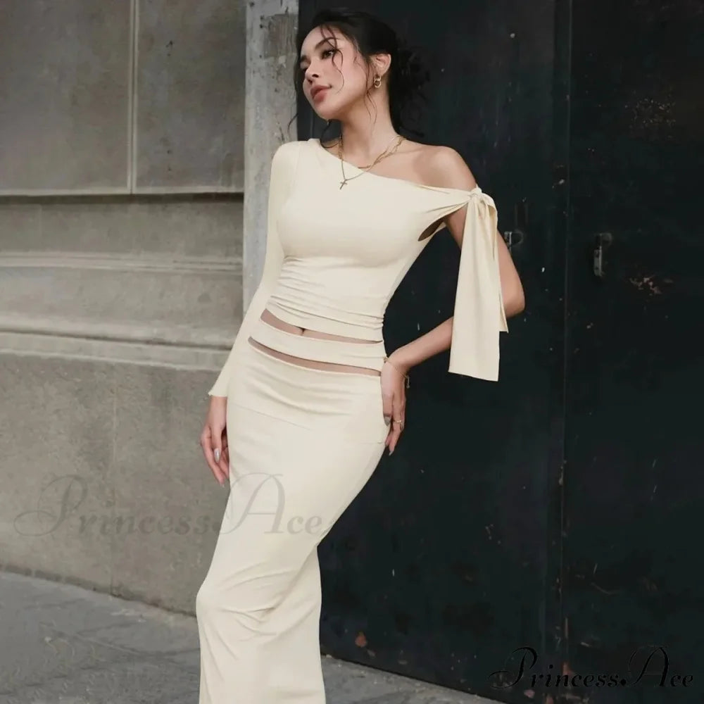 One Shoulder Long Charming Sleeve Tie Up Top