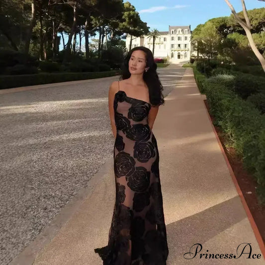 One Shoulder Mesh Maxi Party Dress