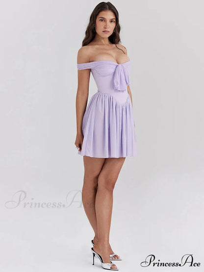 One-Shoulder Net Pleated Mini Dress minidress-250223