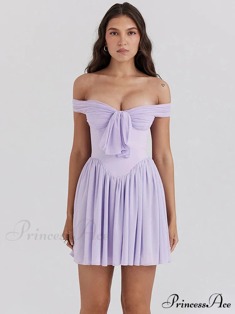 One-Shoulder Net Pleated Mini Dress minidress-250223