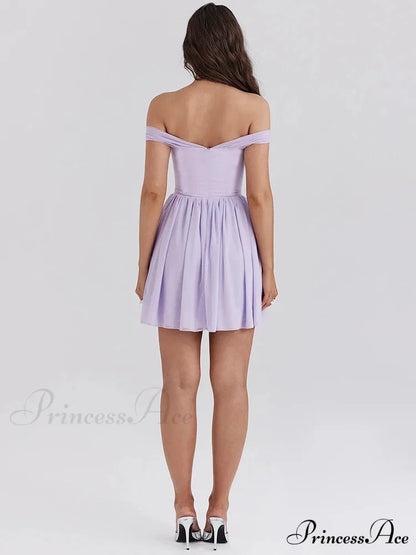One-Shoulder Net Pleated Mini Dress minidress-250223