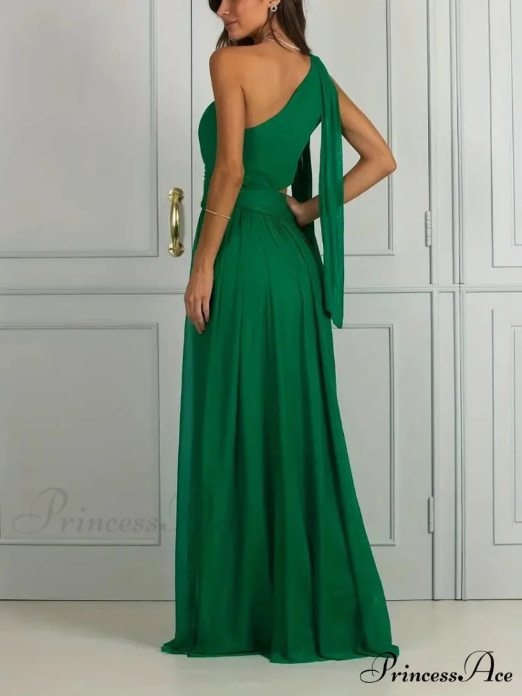 One Shoulder Ruched Asymmetrical Party Dress - Dark Green