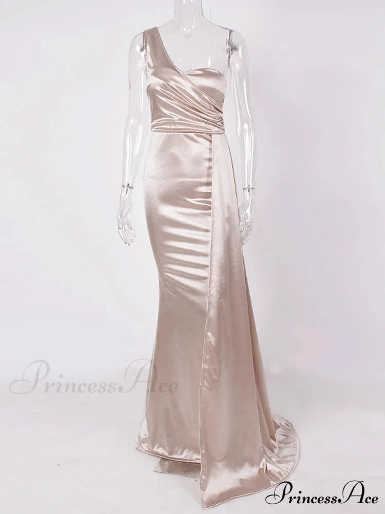 One-Shoulder Ruched Satin Party Dress Ivory / 4