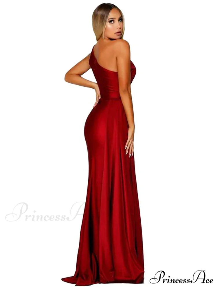 One-Shoulder Satin Hollow Out Party Dress