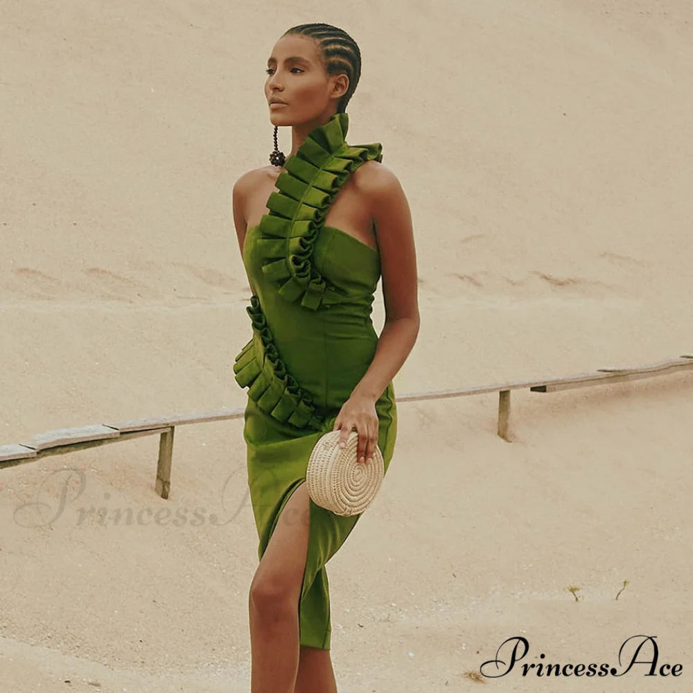 One-Shoulder Side Slits Exposed Legs Dress