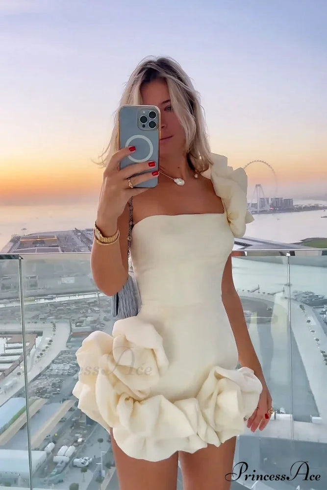 One-Shoulder Tube Top Trendy Hip Mini Short Dress White / S