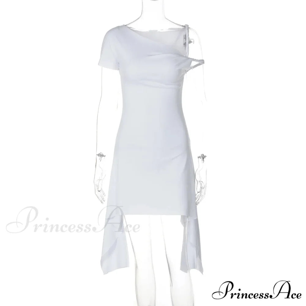 One Shoulder Twisted Charming Flare Mini Dress