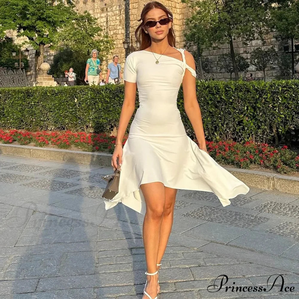 One Shoulder Twisted Charming Flare Mini Dress