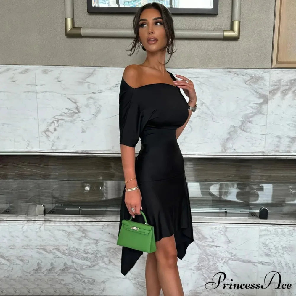 One Shoulder Twisted Charming Flare Mini Dress