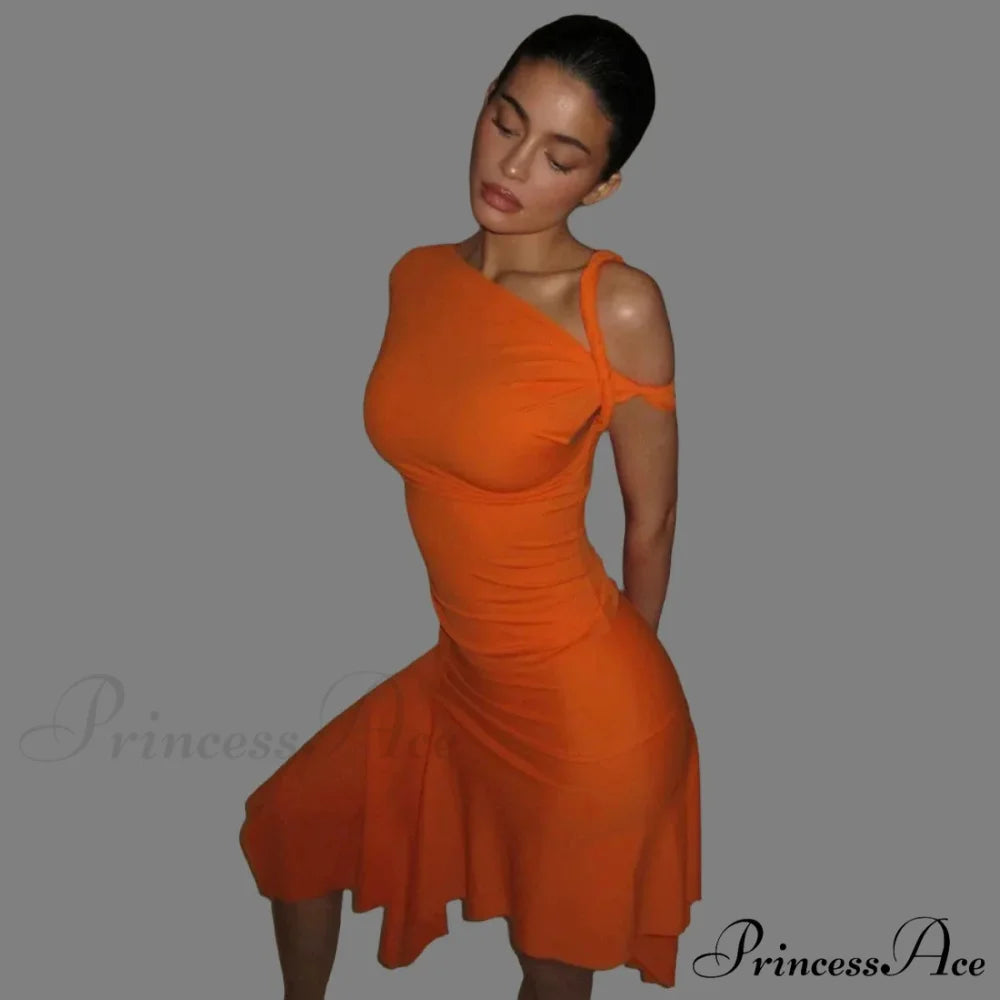 One Shoulder Twisted Charming Flare Mini Dress