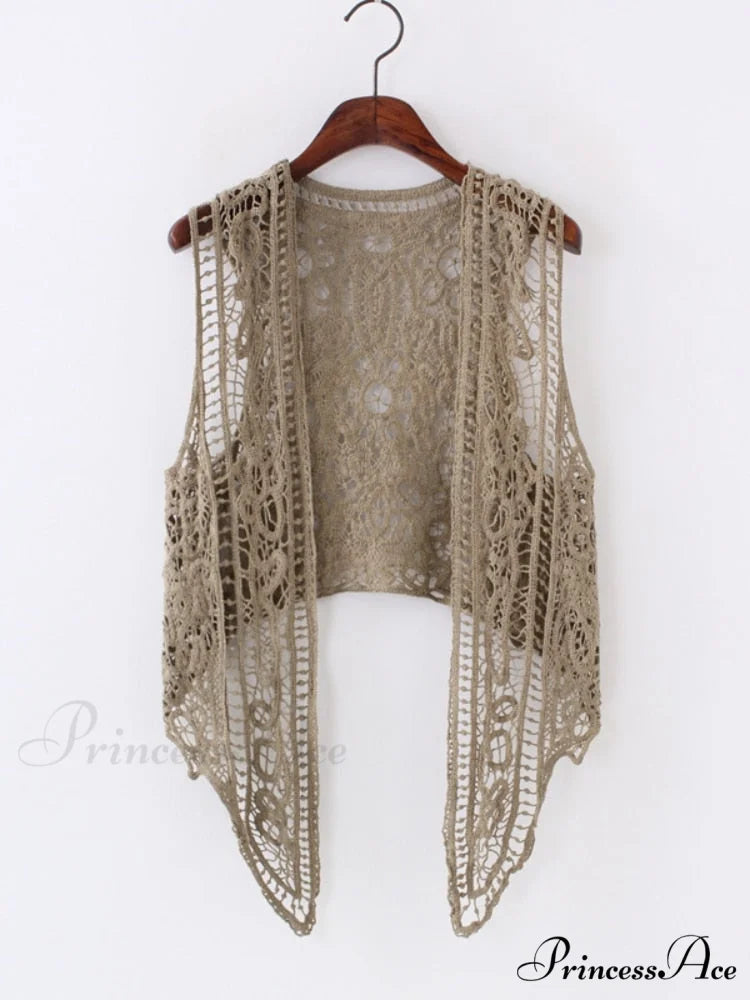 Open Asymmetric Bohemian Embroidery Blouse Crochet Hippie Coastal Cardigan Stitch Knit Vest