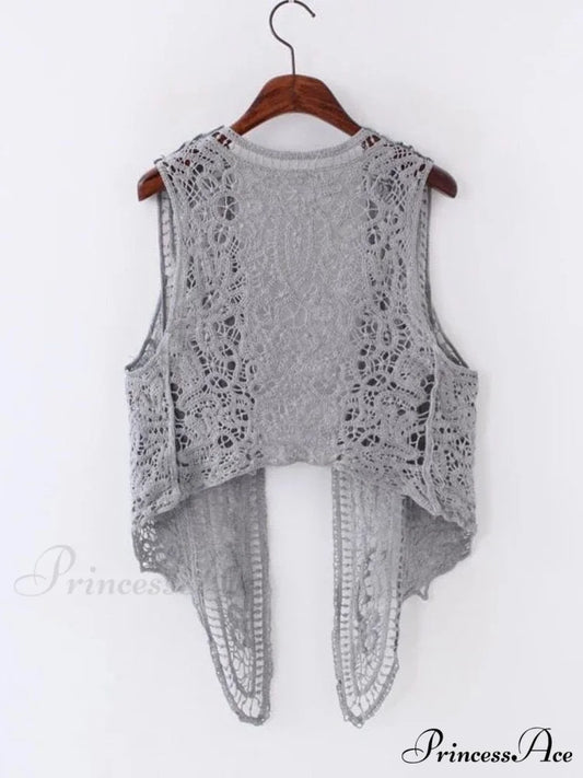 Open Asymmetric Bohemian Embroidery Blouse Crochet Hippie Coastal Cardigan Stitch Knit Vest