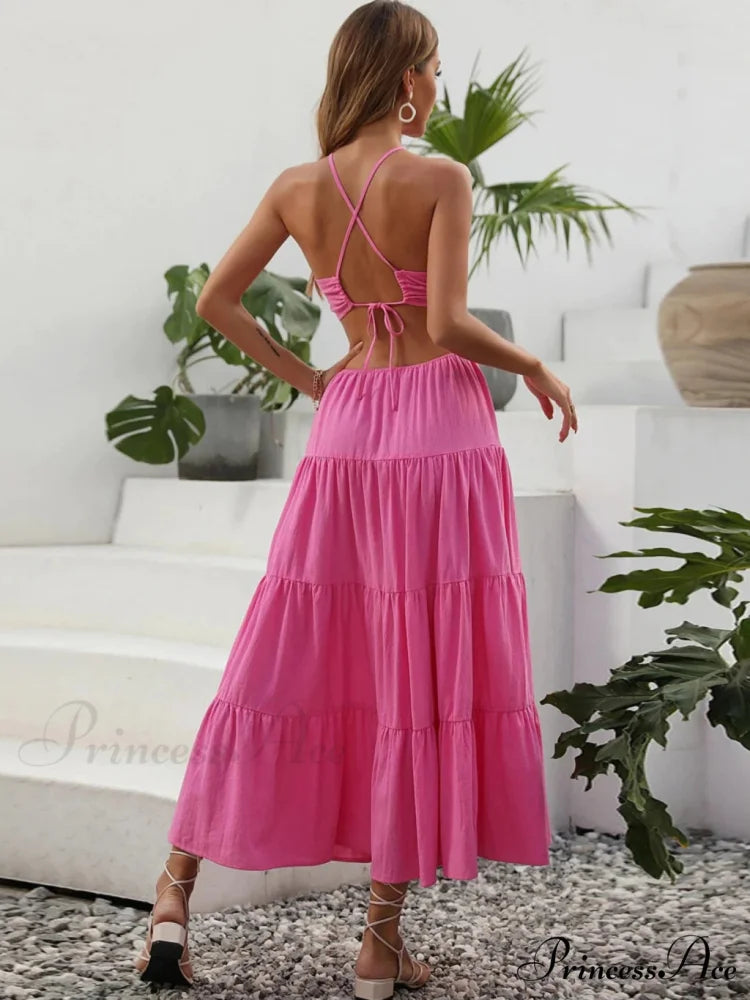 OPEN-BACK HALTER DRESS WITH LACE-UP DETAIL