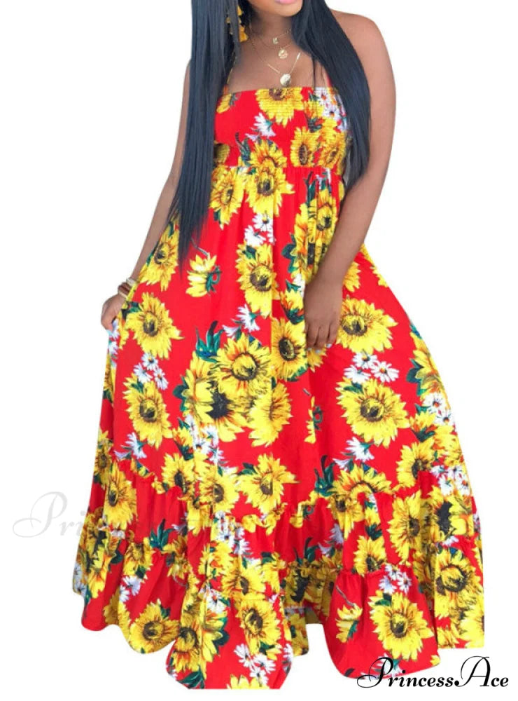 Open Back Print Bandage Maxi Dress M / YELLOW