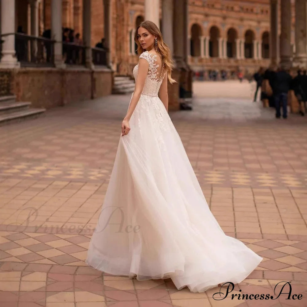 Open Back Transparent Tulle Bridal Gown White / 2 weddingdress-250223