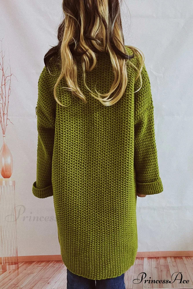 Open Front Cardigan with Large Pockets Green / L
