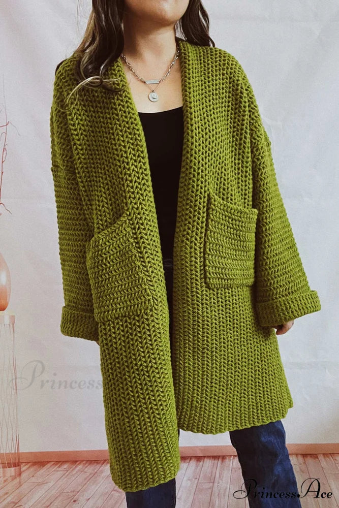 Open Front Cardigan with Large Pockets Green / M