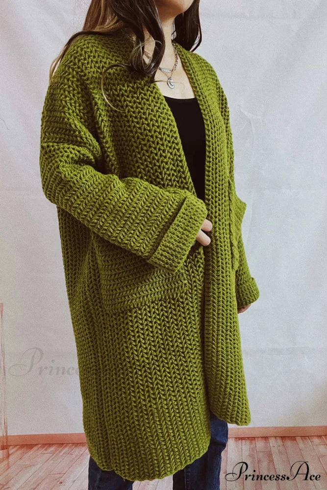 Open Front Cardigan with Large Pockets Green / S