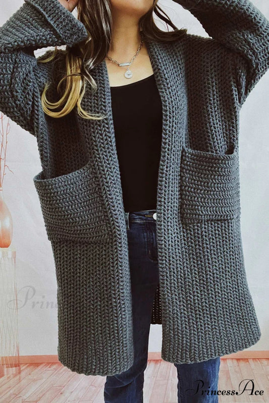 Open Front Cardigan with Large Pockets Grey / S