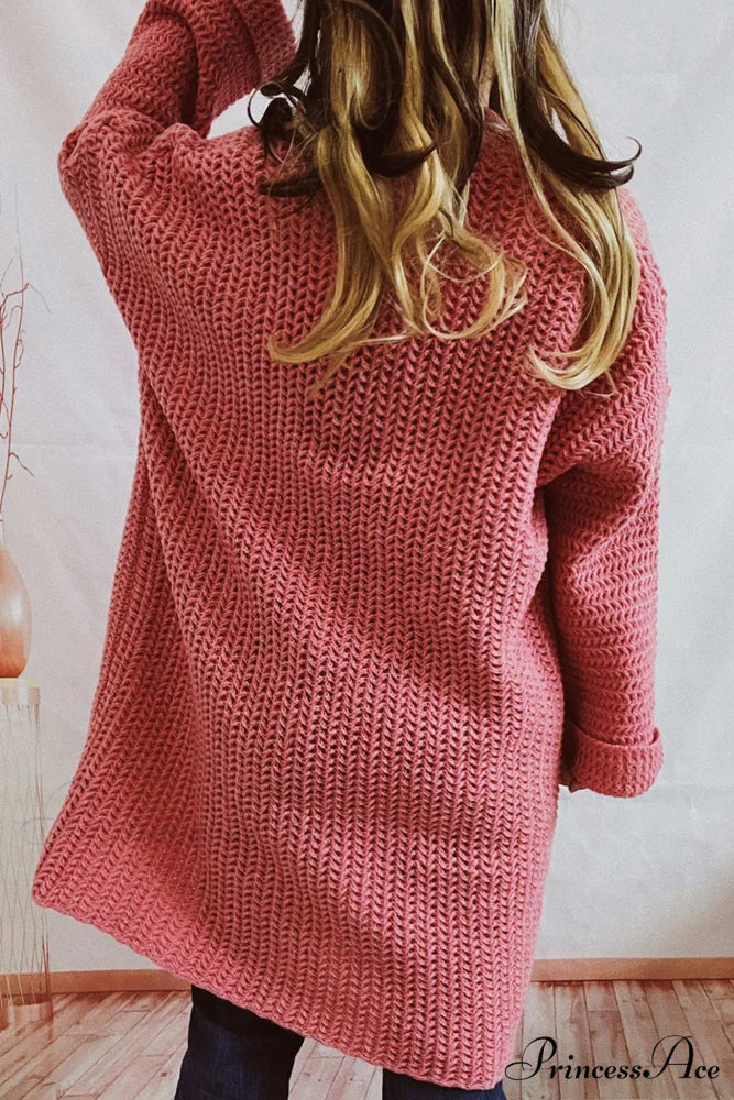 Open Front Cardigan with Large Pockets Pink / L