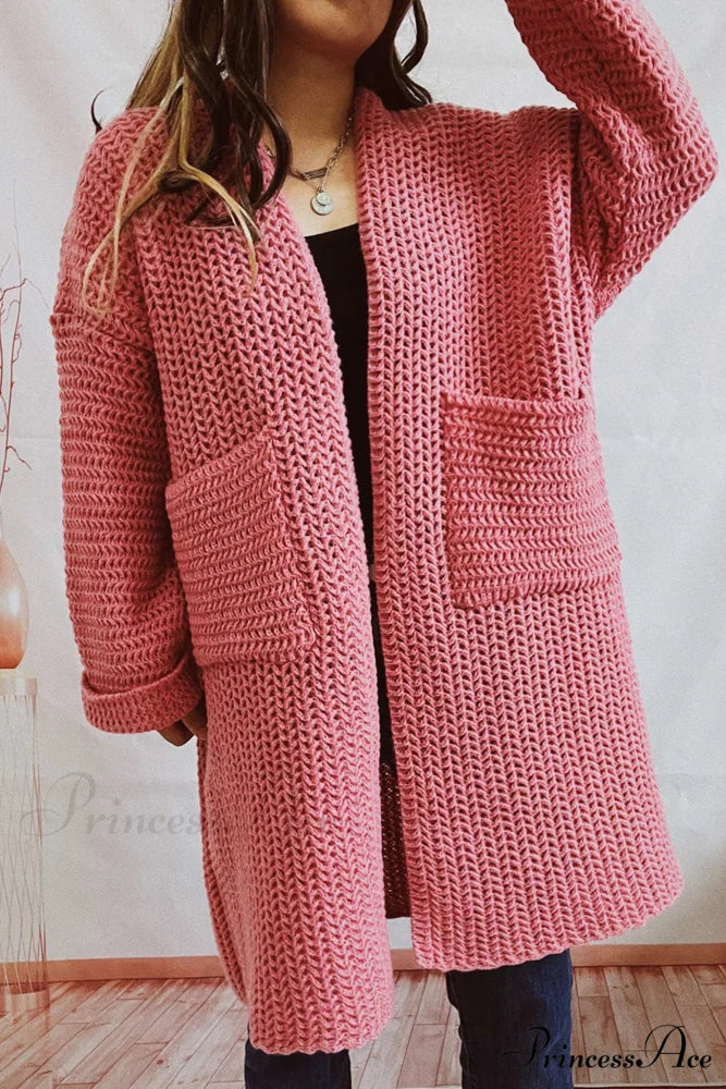 Open Front Cardigan with Large Pockets Pink / M