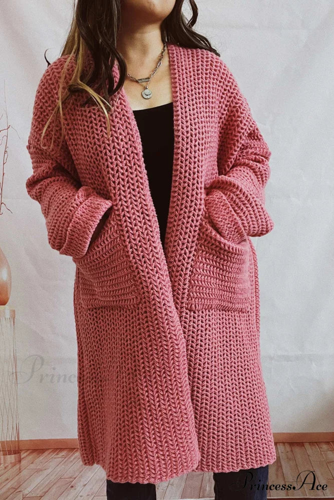 Open Front Cardigan with Large Pockets Pink / S