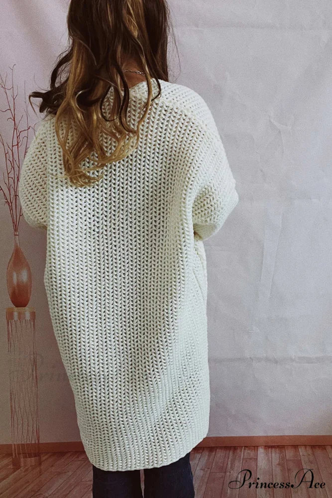 Open Front Cardigan with Large Pockets White / L
