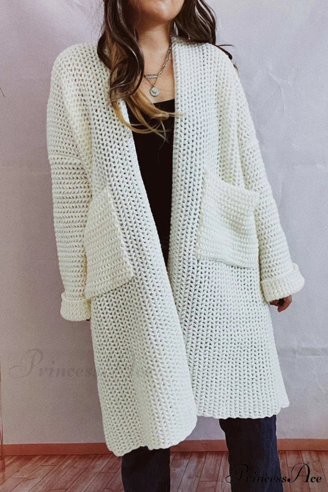 Open Front Cardigan with Large Pockets White / M
