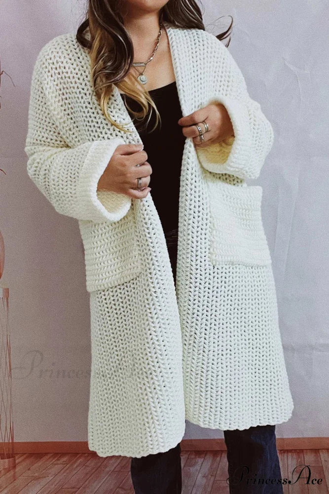 Open Front Cardigan with Large Pockets White / S