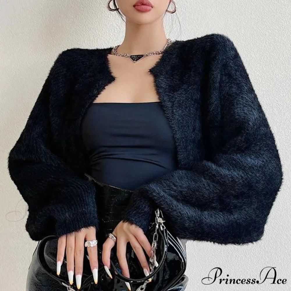 Open Front Cropped Extended Sleeve Cardigan Black / One Size cardigans-241228