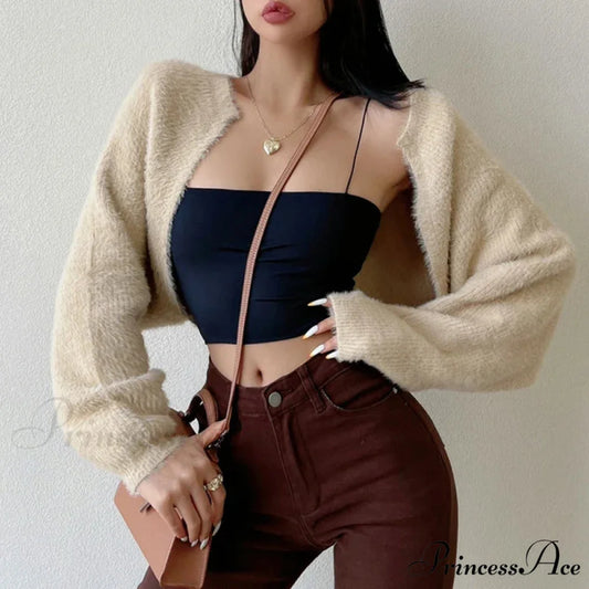 Open Front Cropped Extended Sleeve Cardigan cardigans-241228
