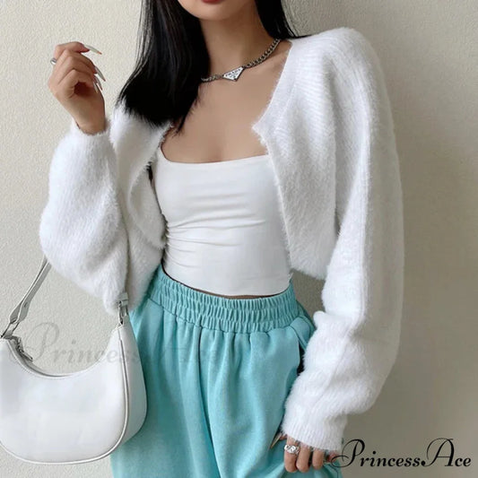 Open Front Cropped Extended Sleeve Cardigan White / One Size cardigans-241228