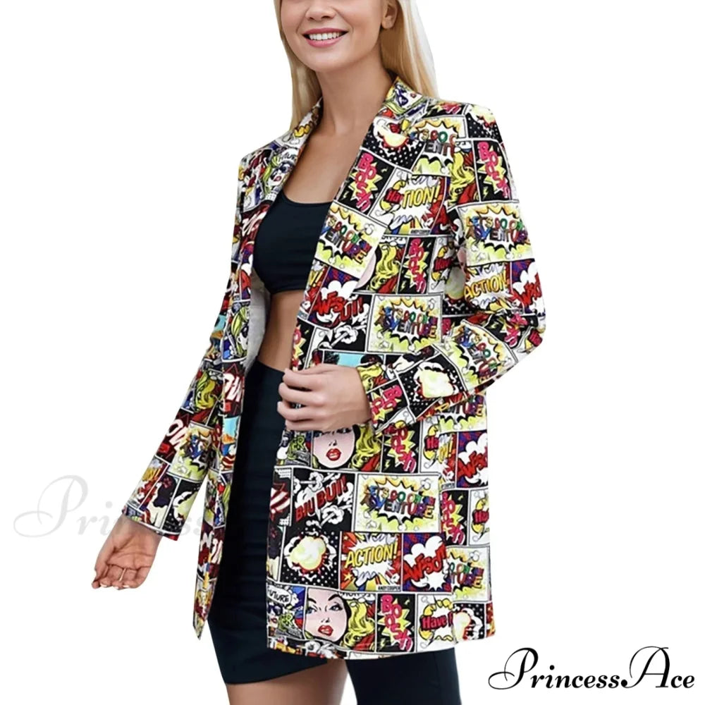 Open Front Long Sleeve Lapel Graphic Print Work Office Warm Chic Stylish Elegant Fashionable Versatile Jacket