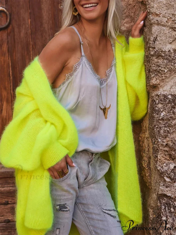 Open Front Soft Long Sleeve Knit Cardigan light green / S cardigans-241228